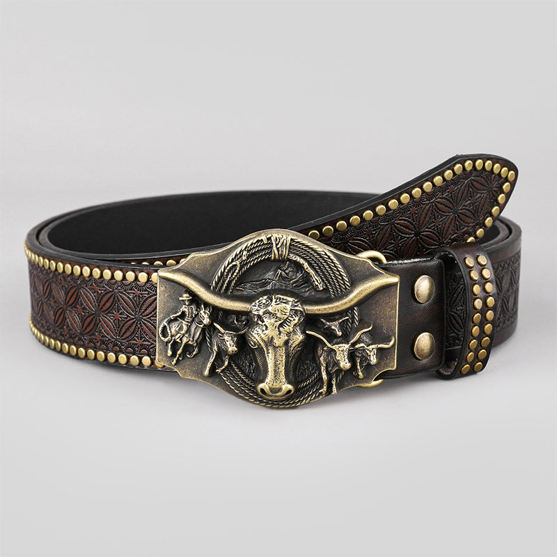 Vintage Western Belt with Animal Motif Buckle