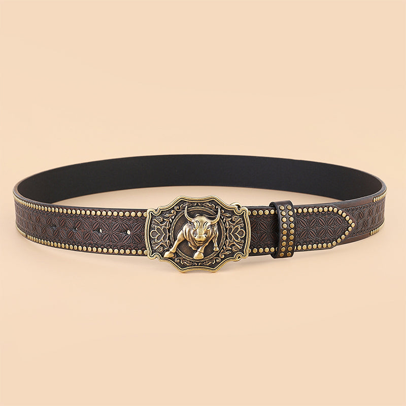 Vintage Western Belt with Animal Motif Buckle