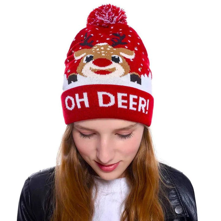 Warm Knitted Christmas Hat with Flashing LED Lights