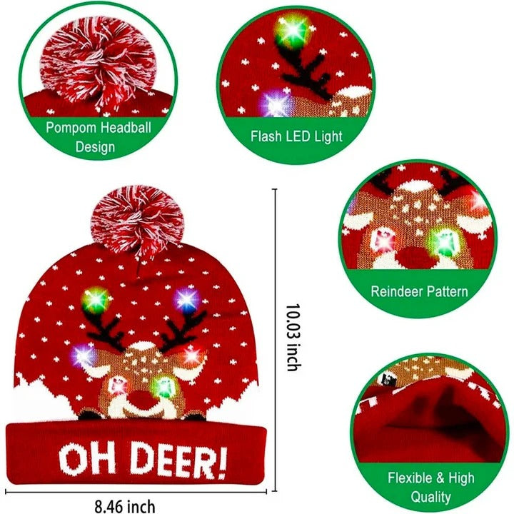 Warm Knitted Christmas Hat with Flashing LED Lights