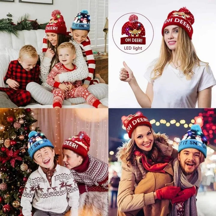 Warm Knitted Christmas Hat with Flashing LED Lights
