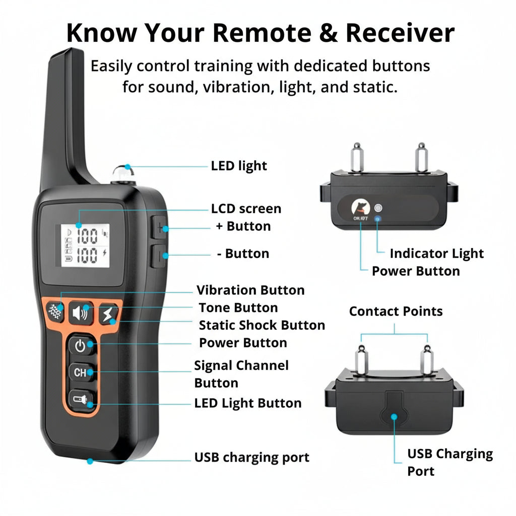 Wearclo | 1000m Waterproof Dog Training Collar | Rechargeable, Remote Control & Adjustable for Small, Medium, and Large Dogs