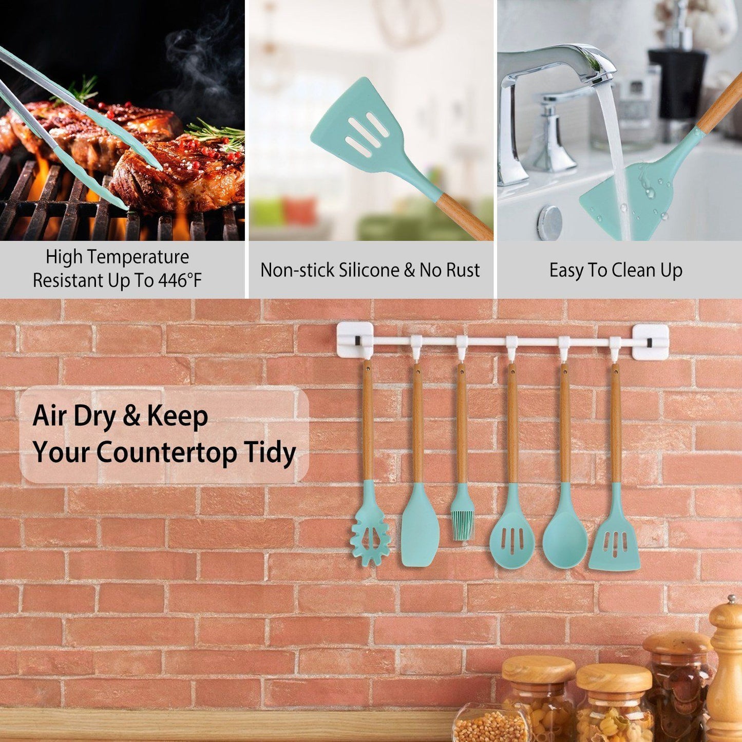 Wearclo | 11-Piece: Silicone Kitchen Utensil Set
