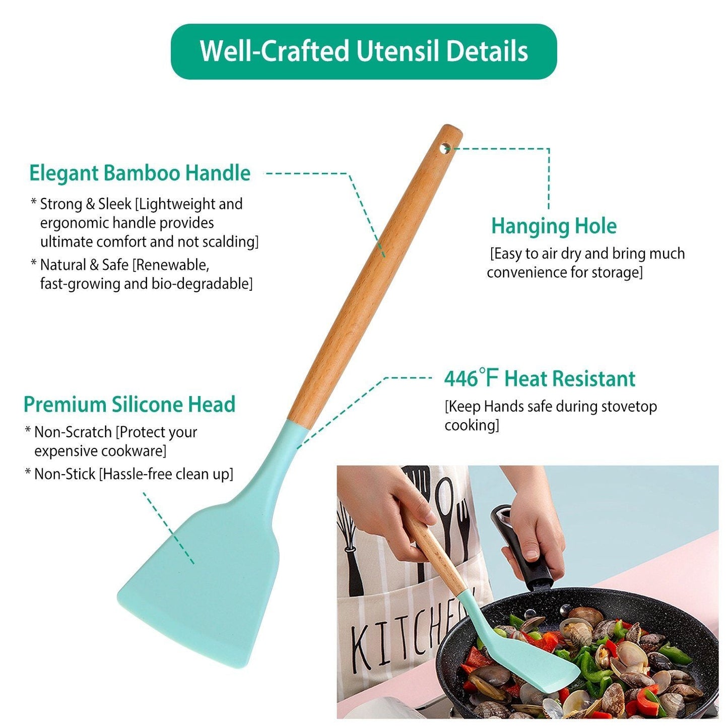 Wearclo | 11-Piece: Silicone Kitchen Utensil Set