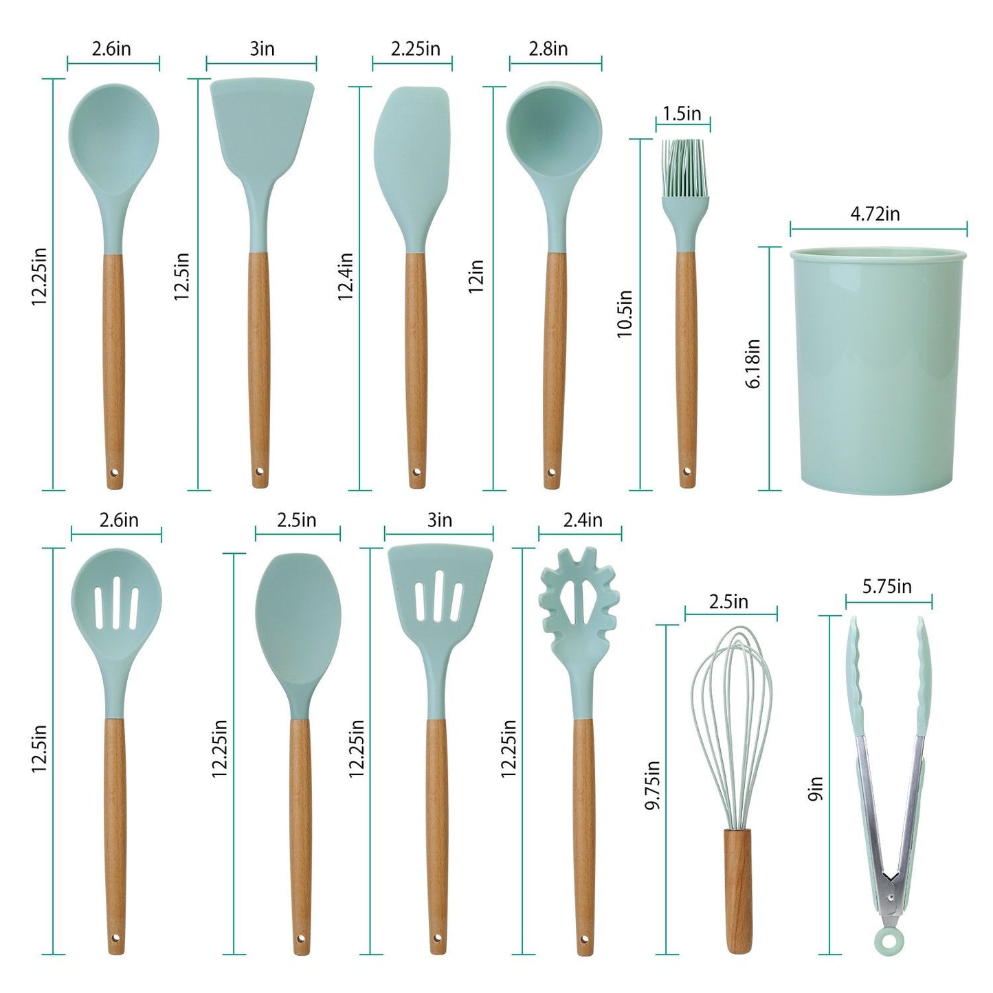 Wearclo | 11-Piece: Silicone Kitchen Utensil Set
