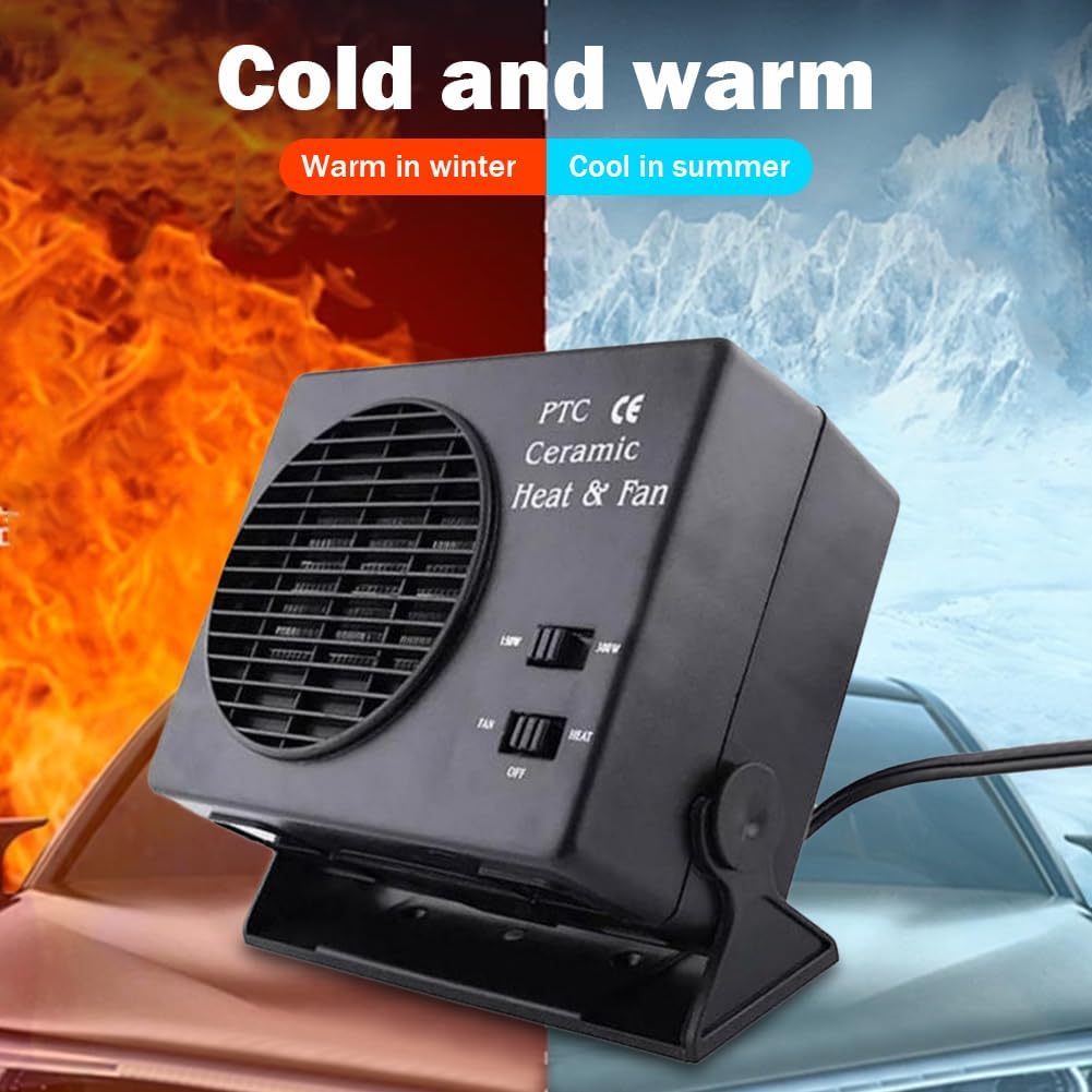 Wearclo | 12V Ceramic Car Heater | 150W-300W Portable Fan with Automatic Thermostat for Winter Use in Vehicles