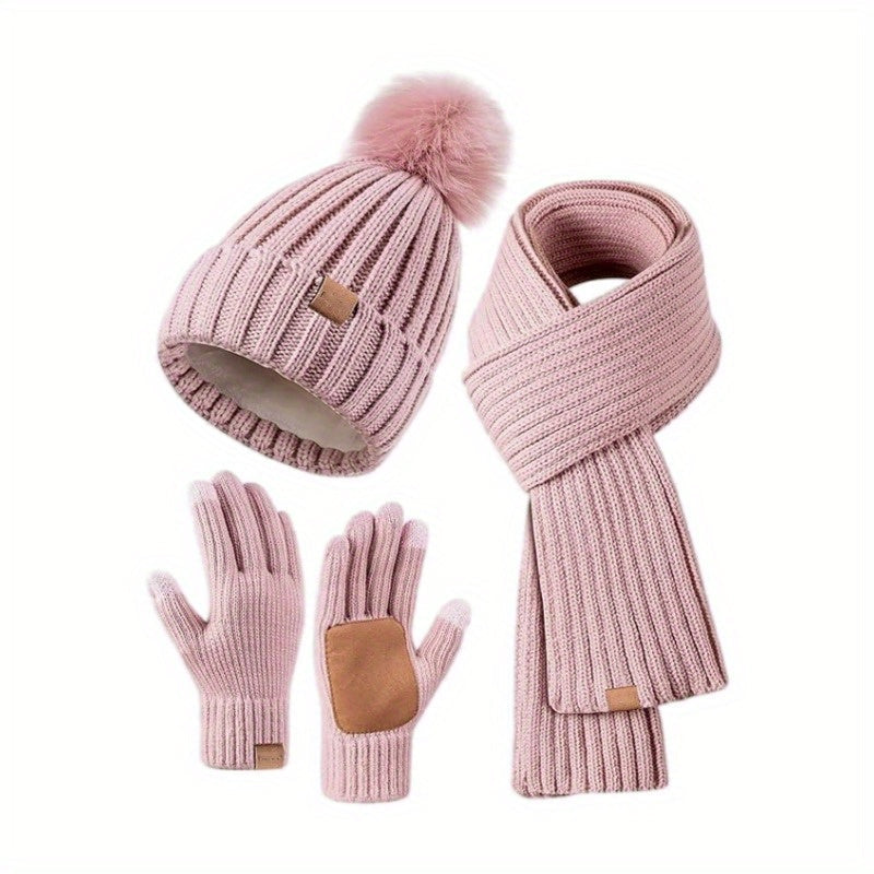 Wearclo | 3-in-1 Knitted Winter Set with Hat, Scarf, and Touchscreen Gloves