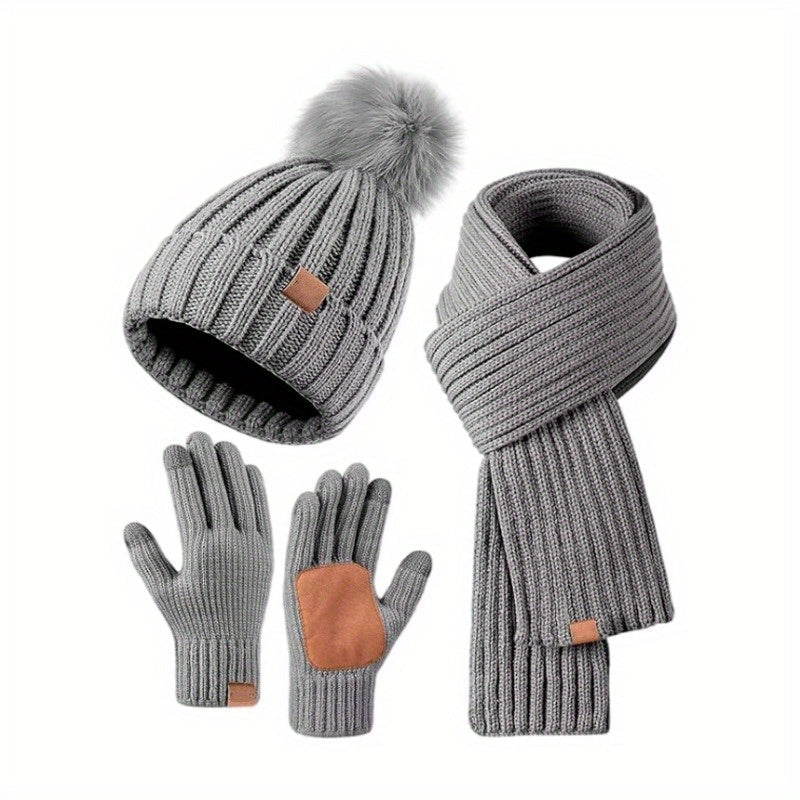 Wearclo | 3-in-1 Knitted Winter Set with Hat, Scarf, and Touchscreen Gloves