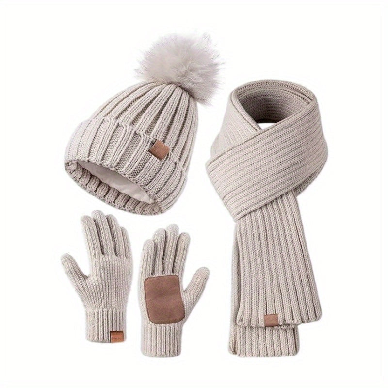 Wearclo | 3-in-1 Knitted Winter Set with Hat, Scarf, and Touchscreen Gloves