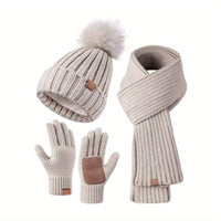 Wearclo | Cozy 3-Piece Knit Hat, Scarf & Glove Set