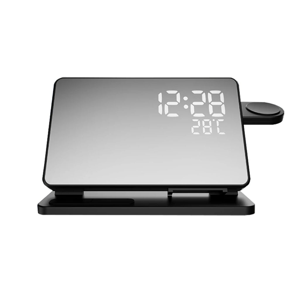Wearclo | 3-in-1 Quick Charge Station | Premium Wireless Fast Charging Docking Station with Alarm Clock | for Apple iPhone, Watch & AirPods