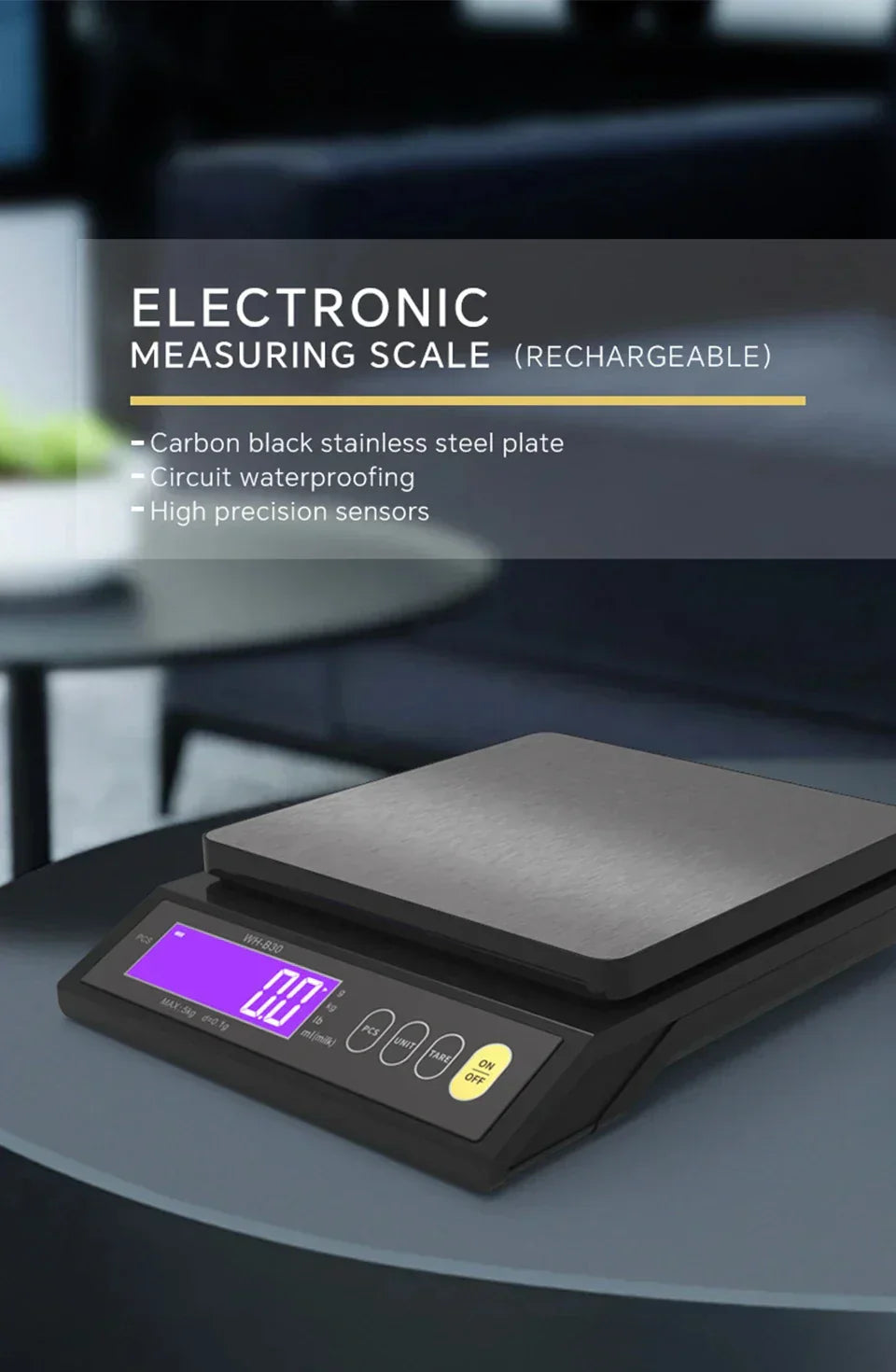Wearclo | 5 kg/0.1 g and 10 kg/1 g digital electronic kitchen scale, LCD screen, fully waterproof stainless steel tool for baking