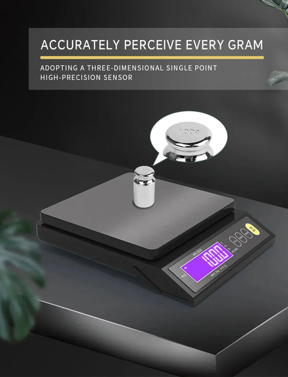 Wearclo | 5 kg/0.1 g and 10 kg/1 g digital electronic kitchen scale, LCD screen, fully waterproof stainless steel tool for baking