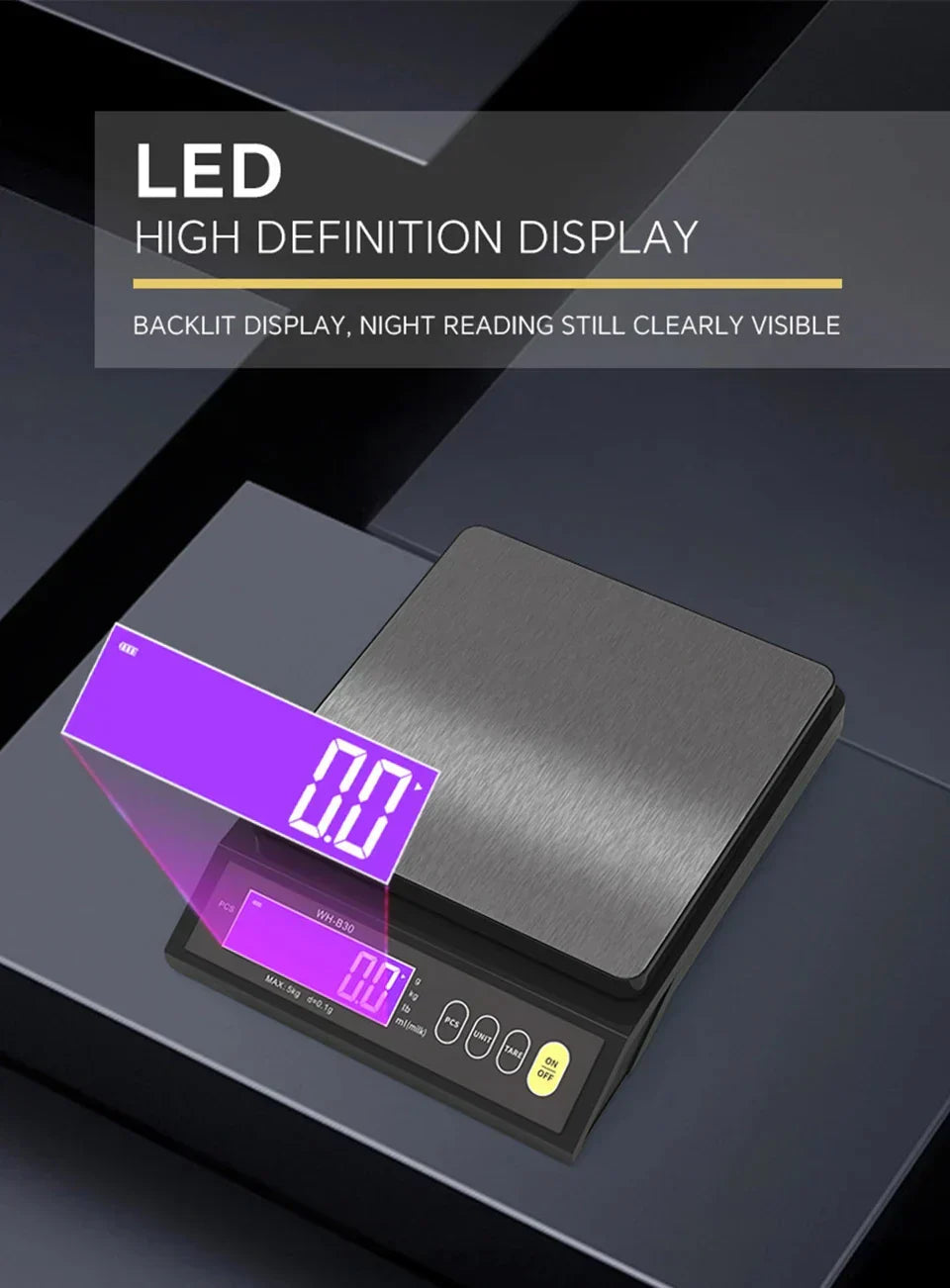 Wearclo | 5 kg/0.1 g and 10 kg/1 g digital electronic kitchen scale, LCD screen, fully waterproof stainless steel tool for baking