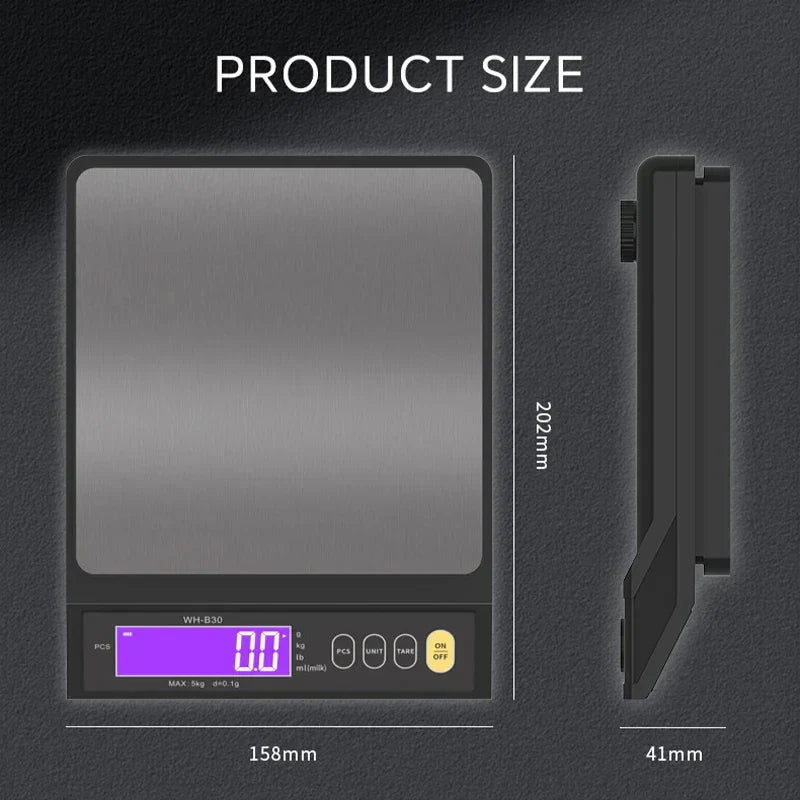 Wearclo | 5 kg/0.1 g and 10 kg/1 g digital electronic kitchen scale, LCD screen, fully waterproof stainless steel tool for baking