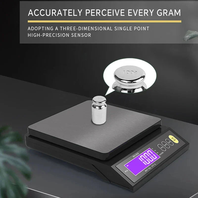 Wearclo | 5 kg/0.1 g and 10 kg/1 g digital electronic kitchen scale, LCD screen, fully waterproof stainless steel tool for baking