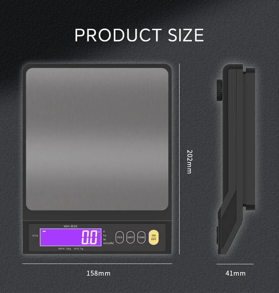 Wearclo | 5 kg/0.1 g and 10 kg/1 g digital electronic kitchen scale, LCD screen, fully waterproof stainless steel tool for baking
