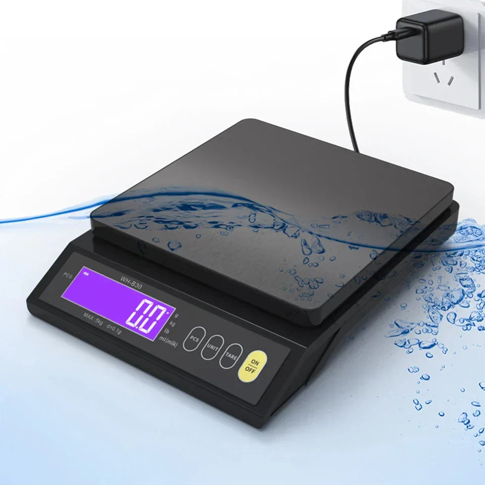 Wearclo | 5 kg/0.1 g and 10 kg/1 g digital electronic kitchen scale, LCD screen, fully waterproof stainless steel tool for baking