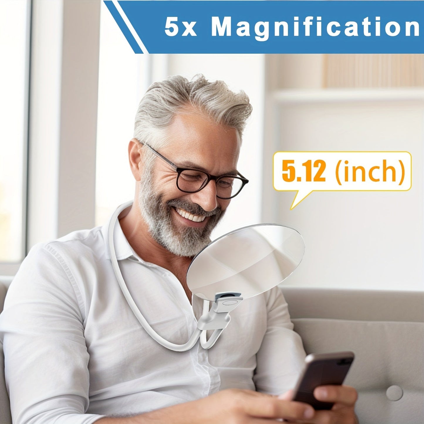 Wearclo | 5X Magnifying Glass Pro – Hands-Free Adjustable Neck Loupe for the Elderly and Visually Impaired – Perfect for Reading, Sewing, Crafting, and Inspection