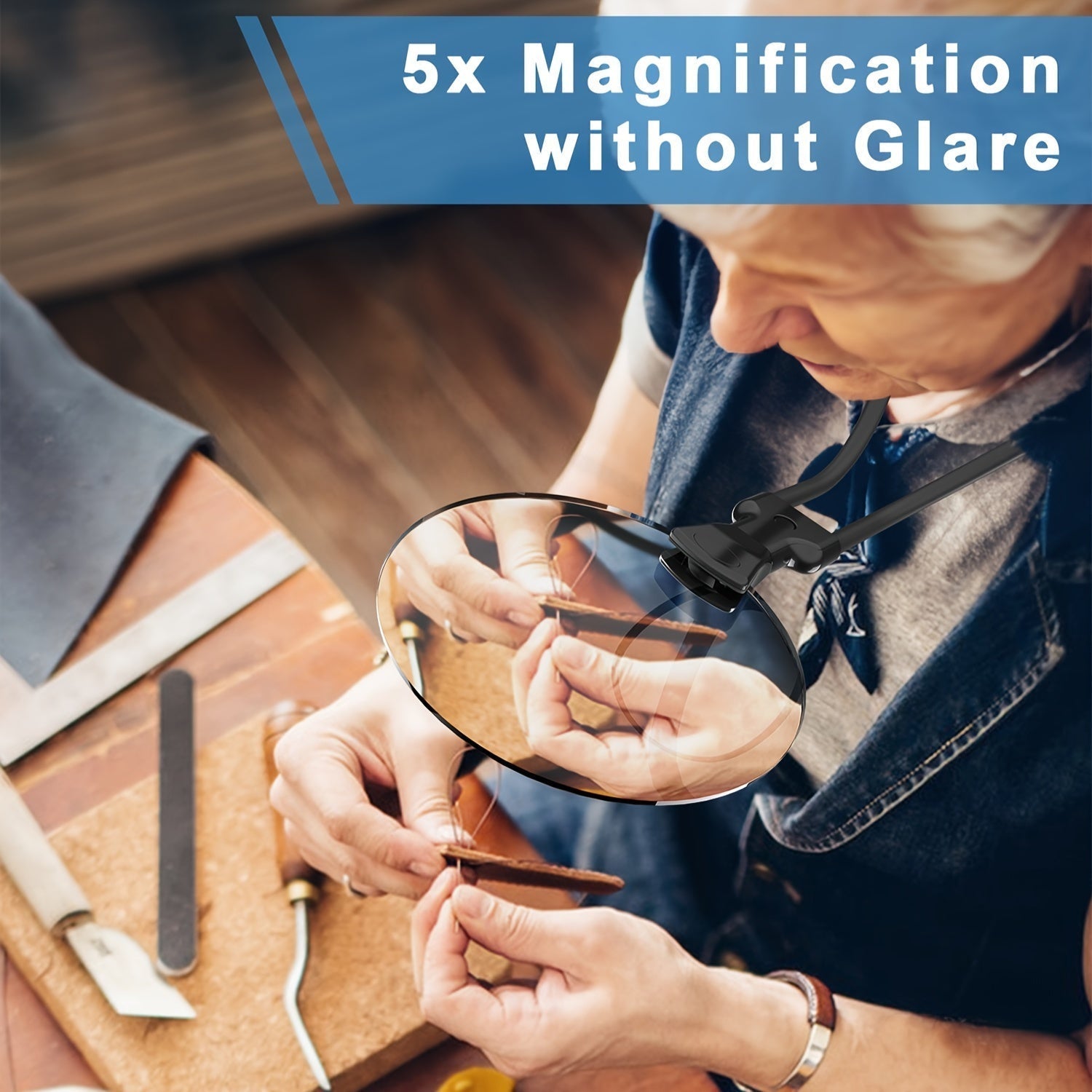 Wearclo | 5X Magnifying Glass Pro – Hands-Free Adjustable Neck Loupe for the Elderly and Visually Impaired – Perfect for Reading, Sewing, Crafting, and Inspection