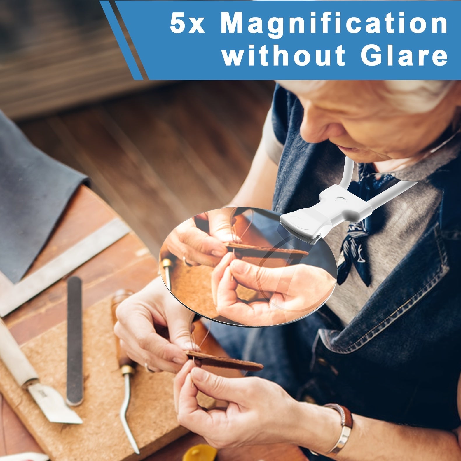 Wearclo | 5X Magnifying Glass Pro – Hands-free Adjustable Neck Magnifier for the Elderly and Visually Impaired – Perfect for Reading, Sewing, Crafting, and Inspection