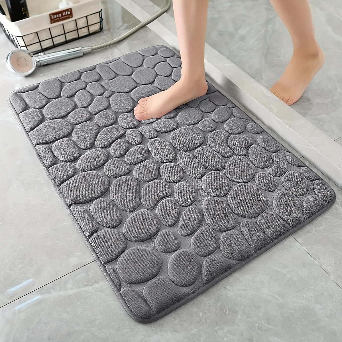 Wearclo | Absorbent Bath Mat with Pebble Design, Non-Slip