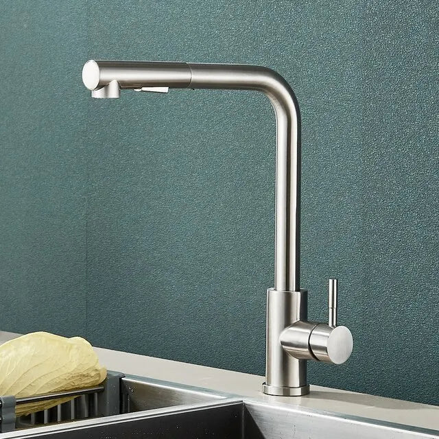 Wearclo | Black Pull-Out Kitchen Faucet - Flexible 2-Mode Stream and Spray Head, Stainless Steel Hot-Cold Water Mixing Tap