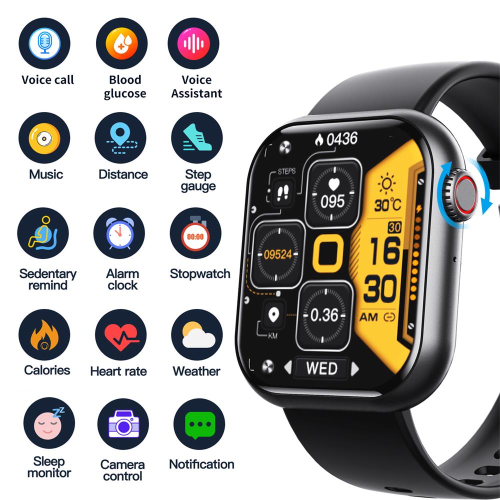 Wearclo | Blood Sugar Blood Pressure Blood Oxygen Sleep Monitor Waterproof Smartwatch