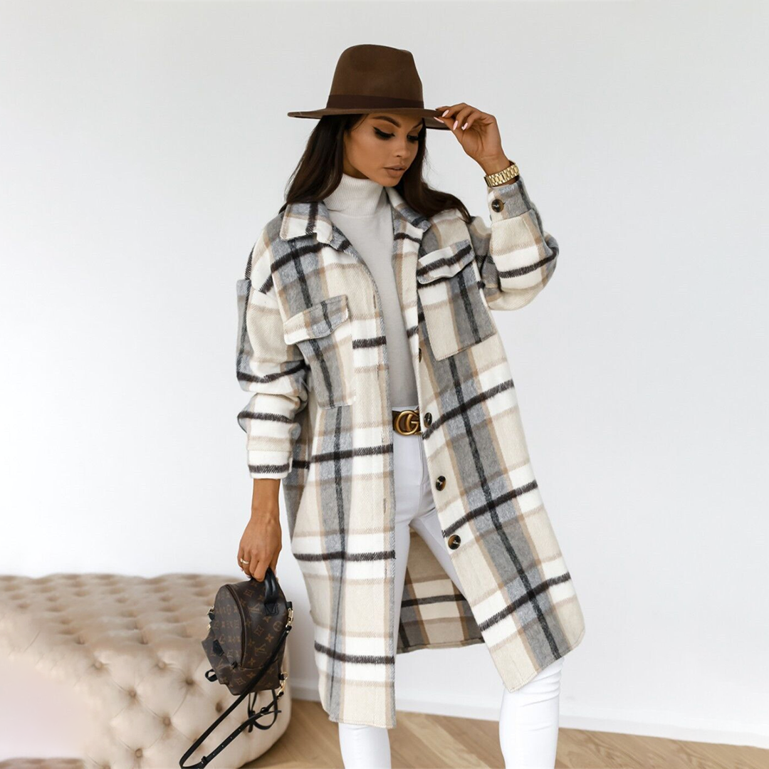 Wearclo - Checked Long Women's Coat New Autumn Collection 2023