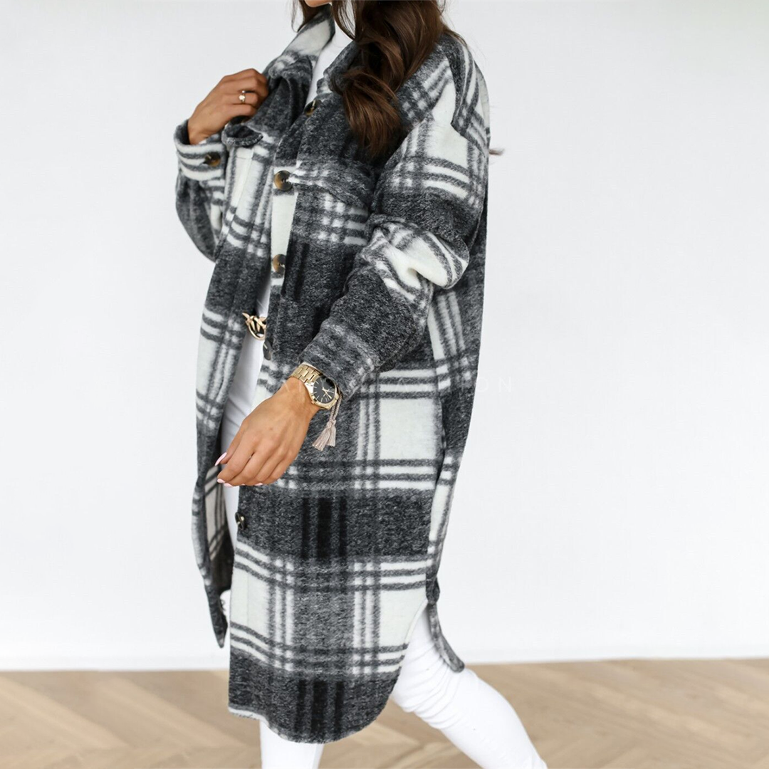 Wearclo - Checked Long Women's Coat New Autumn Collection 2023