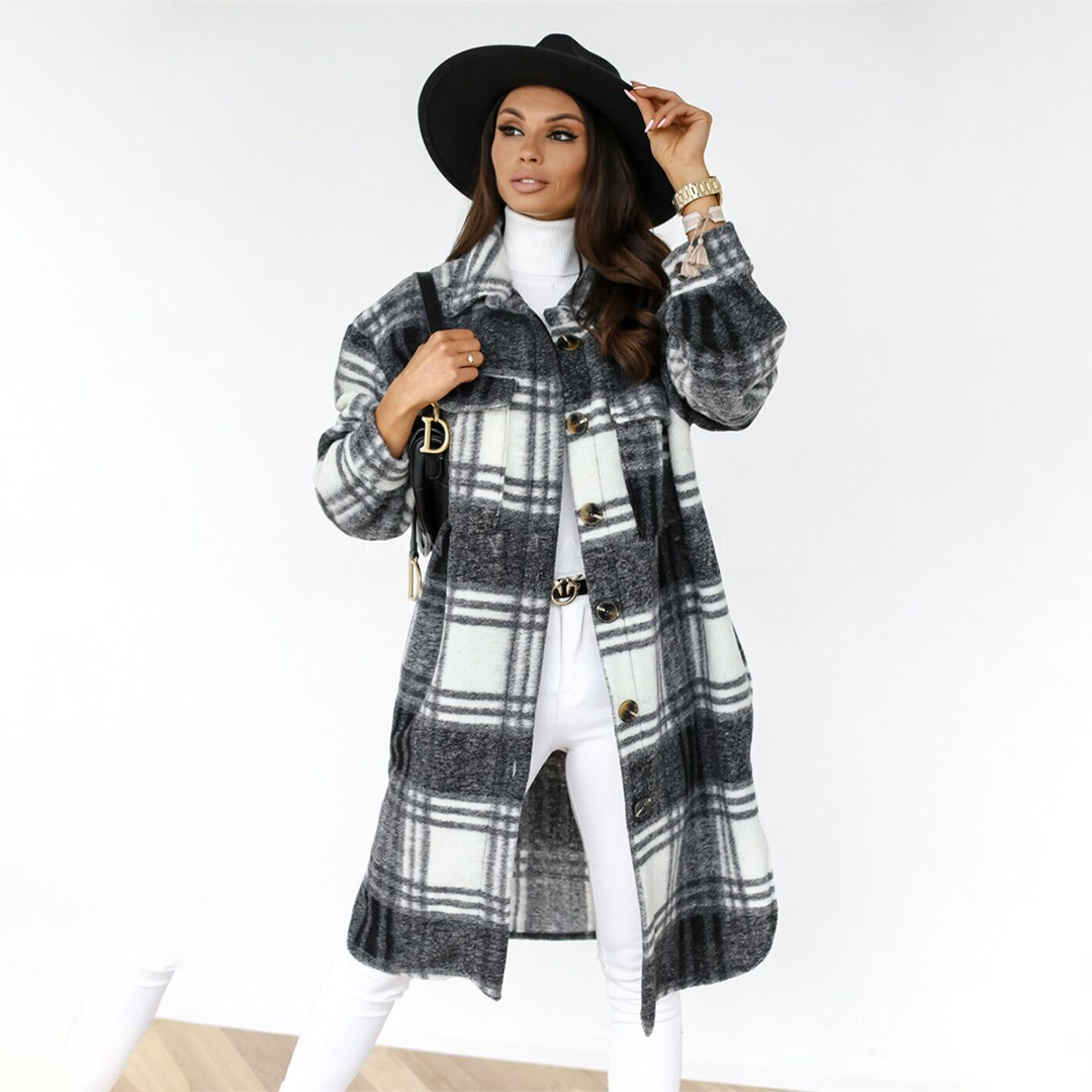 Wearclo - Checked Long Women's Coat New Autumn Collection 2023
