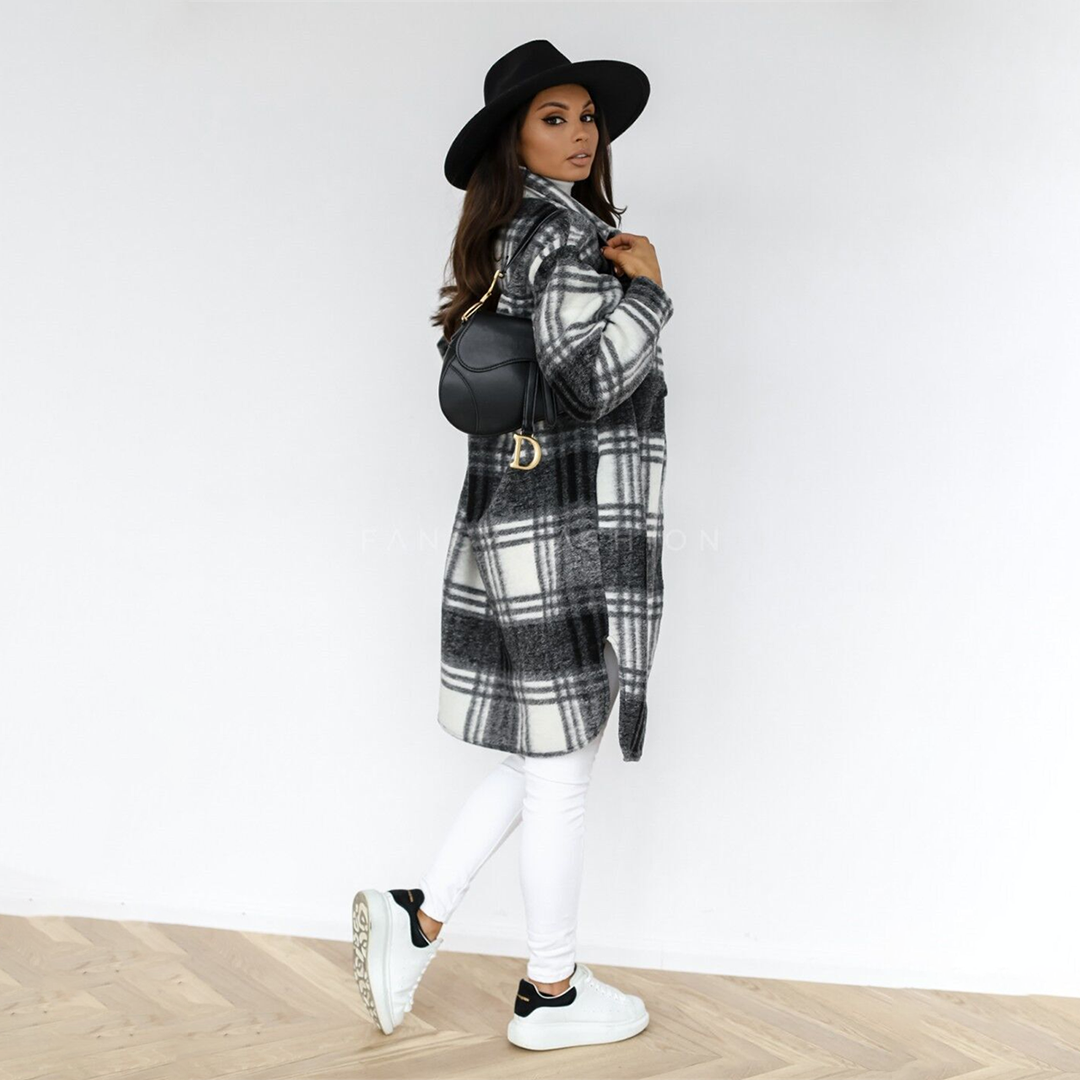 Wearclo - Checked Long Women's Coat New Autumn Collection 2023
