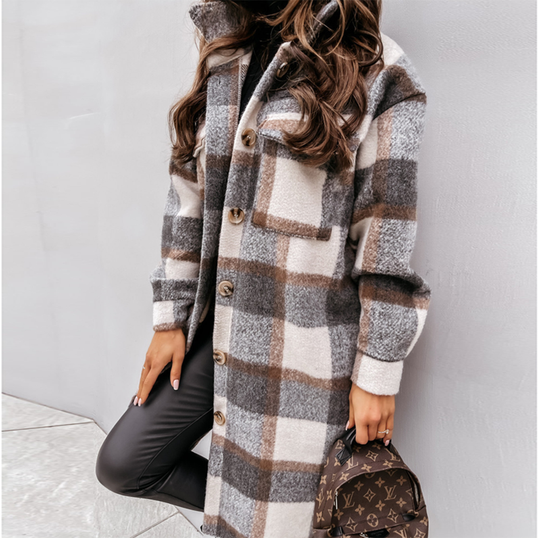 Wearclo - Checked Long Women's Coat New Autumn Collection 2023