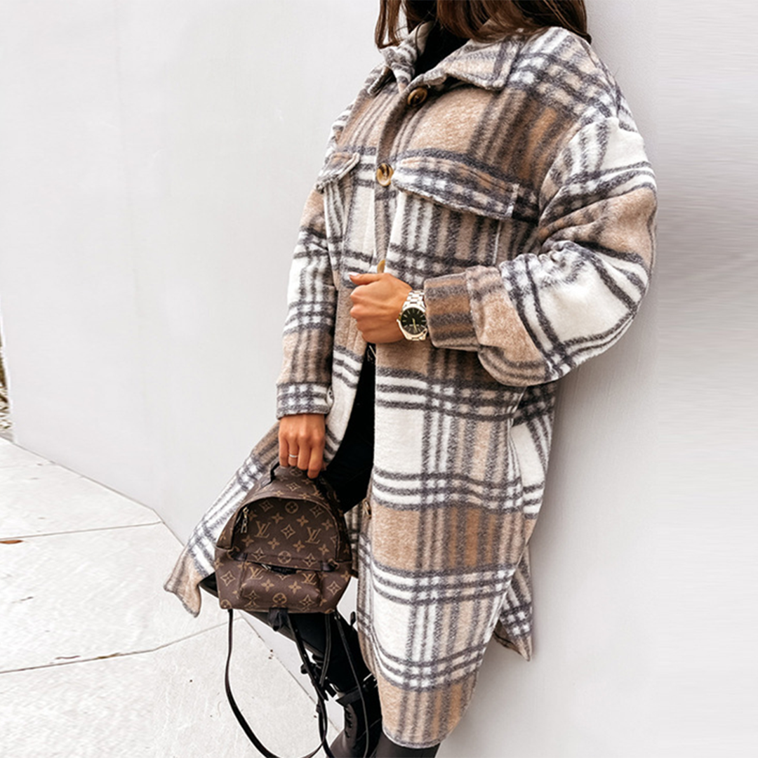 Wearclo - Checked Long Women's Coat New Autumn Collection 2023