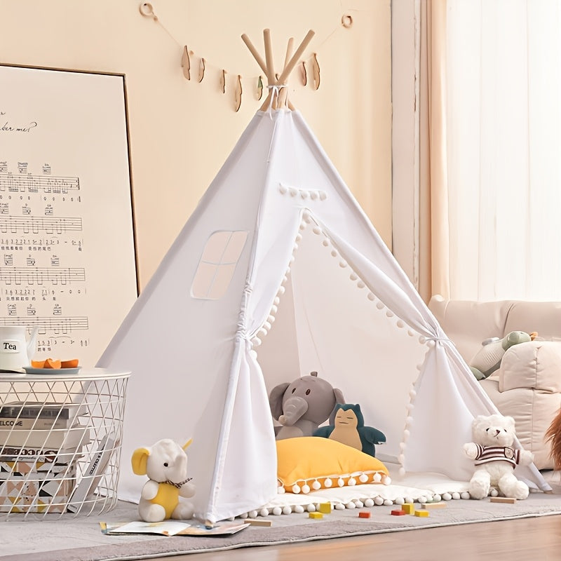 Wearclo | Children's Tipi Tent - Playful Cotton Teepee with Pom-Pom Trim