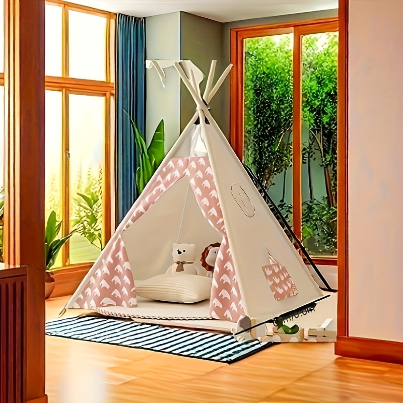 Wearclo | Children's Tipi Tent - Playful Cotton Teepee with Pom-Pom Trim