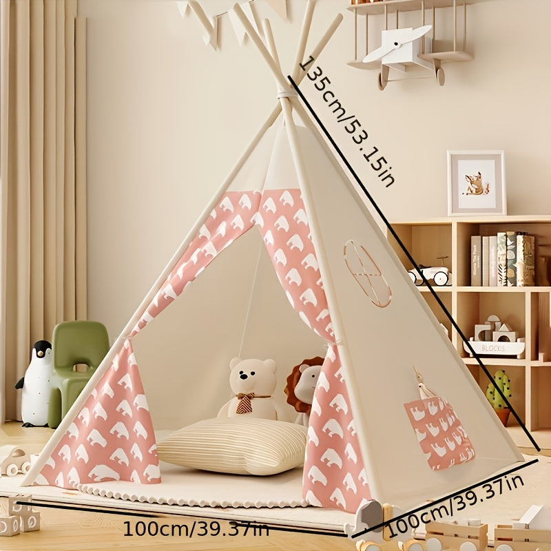 Wearclo | Children's Tipi Tent - Playful Cotton Teepee with Pom-Pom Trim