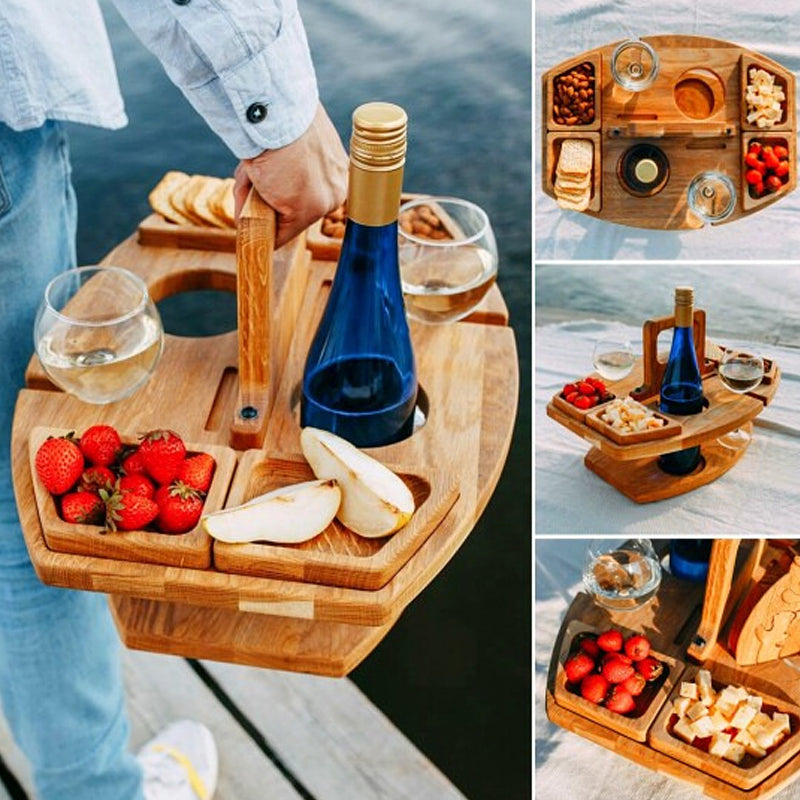 Wearclo | Compact Wooden Picnic Wine Table with Glass Holder