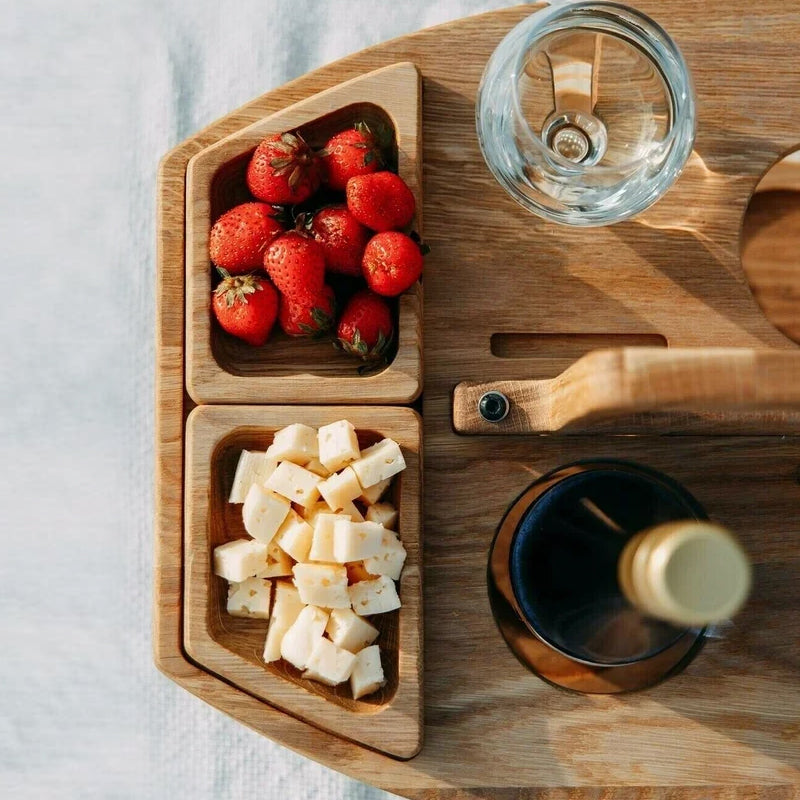 Wearclo | Compact Wooden Picnic Wine Table with Glass Holder