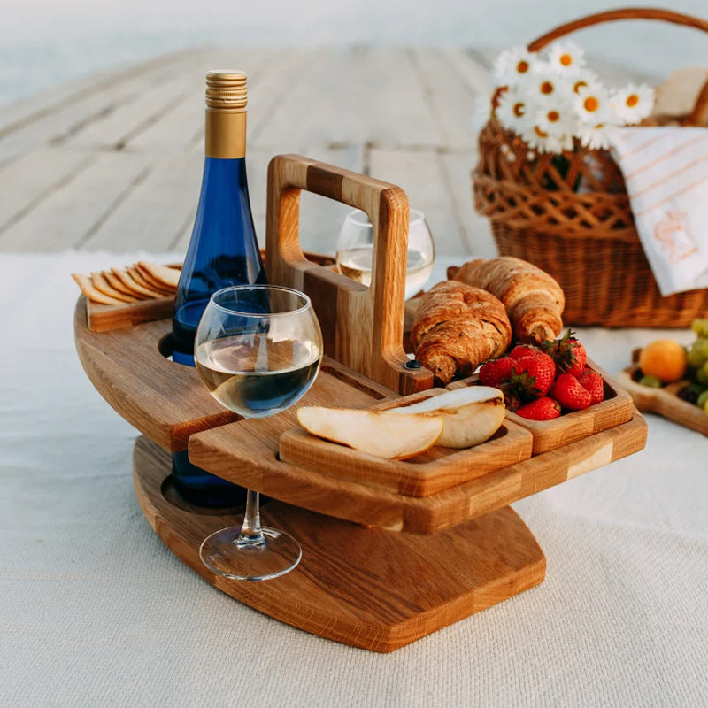 Wearclo | Compact Wooden Picnic Wine Table with Glass Holder