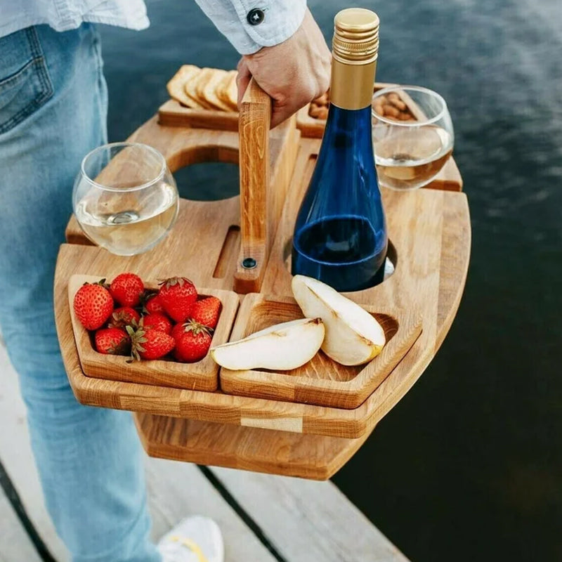 Wearclo | Compact Wooden Picnic Wine Table with Glass Holder