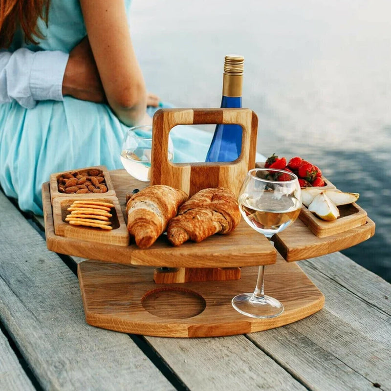 Wearclo | Compact Wooden Picnic Wine Table with Glass Holder