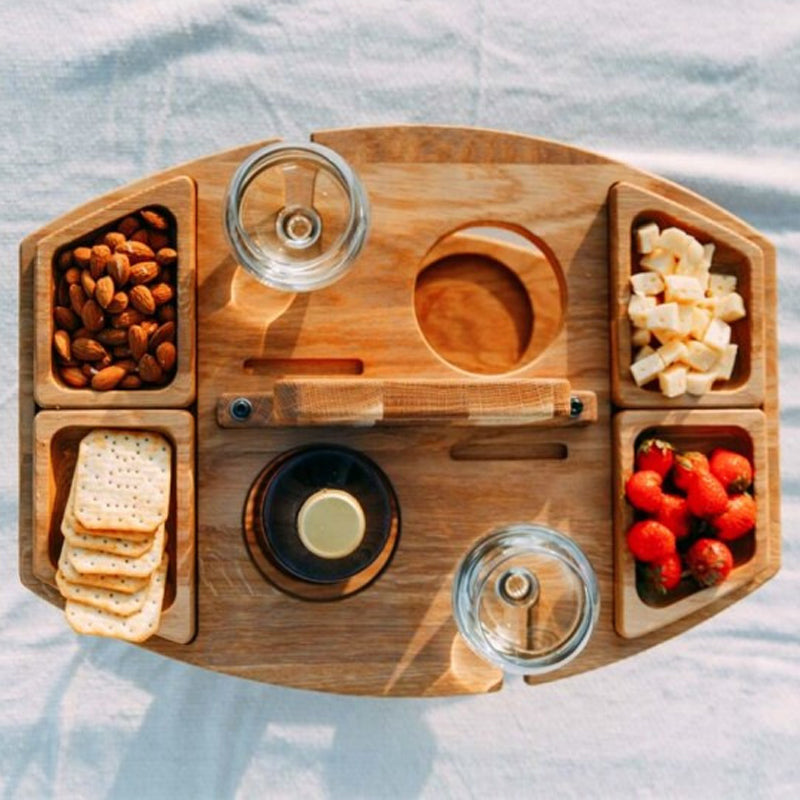 Wearclo | Compact Wooden Picnic Wine Table with Glass Holder