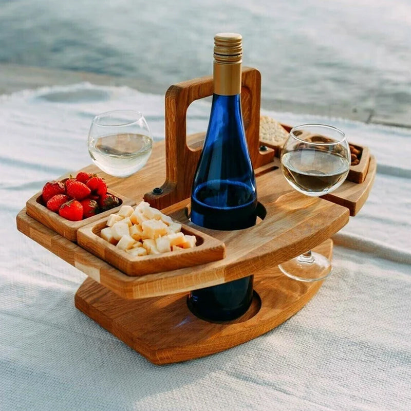 Wearclo | Compact Wooden Picnic Wine Table with Glass Holder