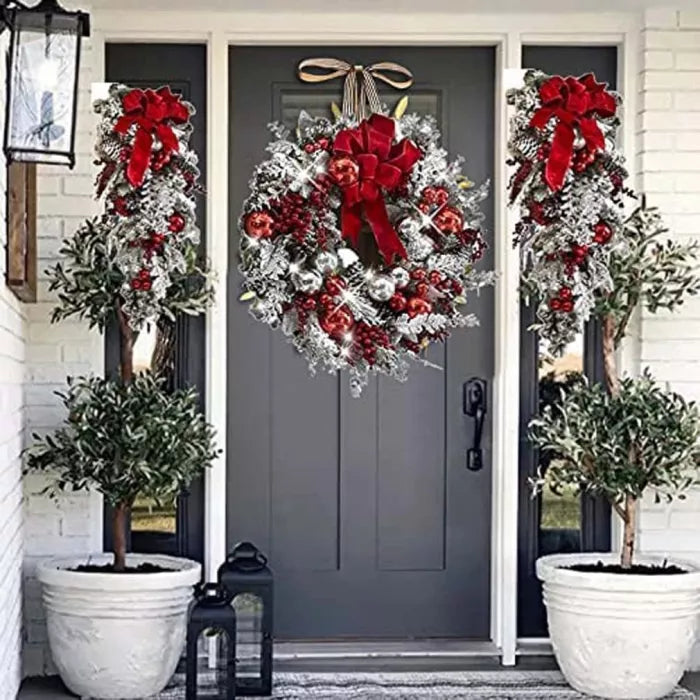 Wearclo | Cordless Prelit Holiday Trim | LED Lights, Auto-Timer & Premium Red/White Decor