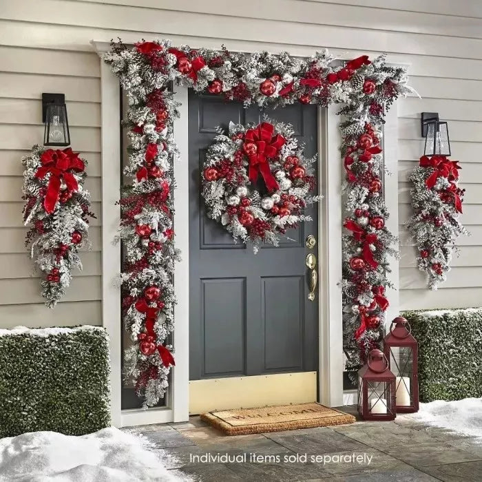 Wearclo | Cordless Prelit Holiday Trim | LED Lights, Auto-Timer & Premium Red/White Decor