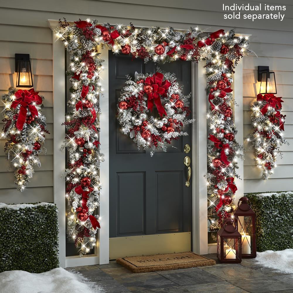 Wearclo | Cordless Prelit Holiday Trim | LED Lights, Auto-Timer & Premium Red/White Decor