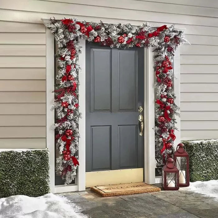 Wearclo | Cordless Prelit Holiday Trim | LED Lights, Auto-Timer & Premium Red/White Decor