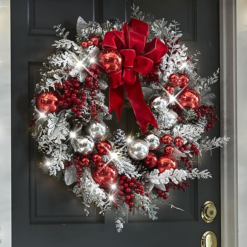 Wearclo | Cordless Prelit Holiday Trim | LED Lights, Auto-Timer & Premium Red/White Decor