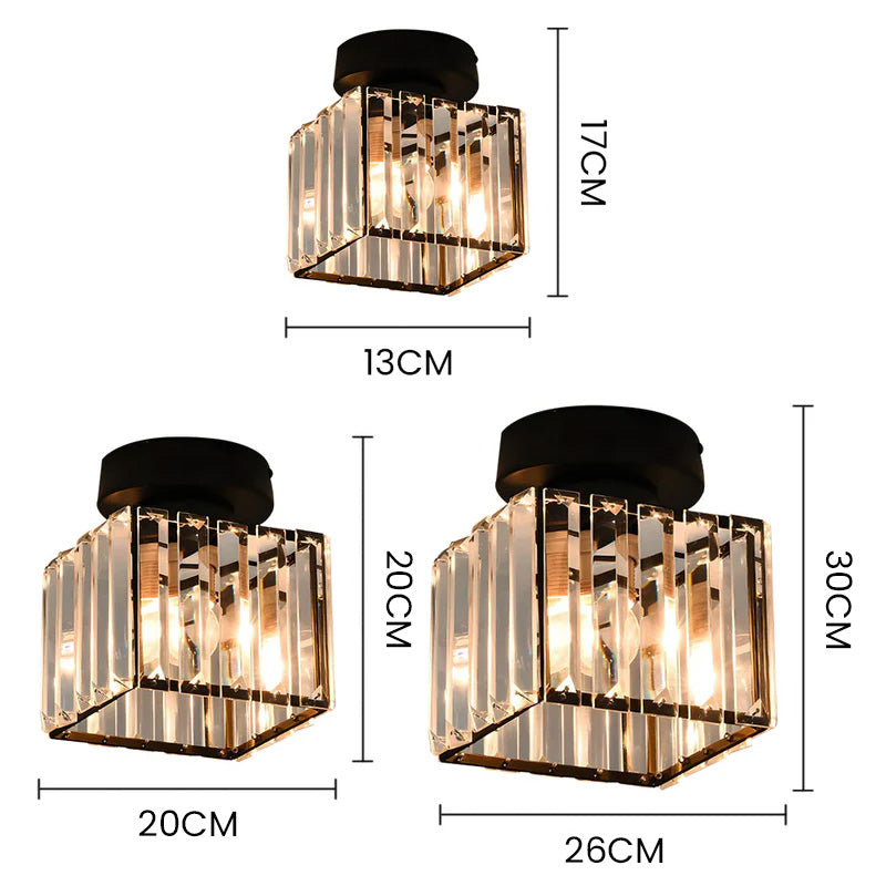 Wearclo | Crystal Glass Ceiling Lamp – Brass Fixture & Compact Design